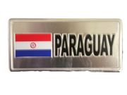 PARAGUAY COUNTRY FLAG SMALL SILVER METAL LICENSE PLATE STICKER DECAL EMBLEM .. FIFA WORLD CUP SOCCER FOOTBALL .. NEW