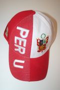 PERU COUNTRY FLAG RED & WHITE EMBOSSED EMBROIDERED ADULT HAT CAP .. NEW