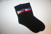 PHILIPPINES COUNTRY FLAG PAIR  OF BLACK HIGH QUALITY DRESS SOCKS ... 2 SIZES AVAILABLE .. MEN'S & WOMEN'S .. NEW IN PACKAGE