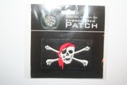 PIRATE SKULL AND CROSS BONES WITH RED BANDANA SMALL IRON-ON PATCH CREST BADGE .. NEW