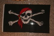 PIRATE SKULL & CROSS BONES 3' X 5' FLAG WITH RED BANDANA .. NEW