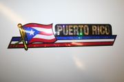 PUERTO RICO COUNTRY FLAG LONG METALIC CAR AUTOMOBILE BUMPER STICKER DECAL EMBLEM ..NEW