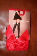 RED OPAQUE THIGH HIGH STOCKINGS WITH RED BOW ON BACK BY MUSIC LEGS 100 - 175 LBS...NEW