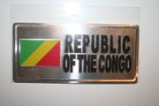 REPUBLIC OF THE CONGO COUNTRY FLAG SMALL SILVER METAL LICENSE PLATE STICKER DECAL EMBLEM ..NEW