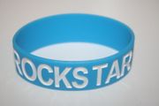 ROCK STAR BLUE EXTRA WIDE 1" SILICONE TEXT BAND BRACELET WRISTBAND .. NEW