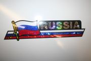 RUSSIA COUNTRY FLAG LONG METALIC CAR AUTOMOBILE BUMPER STICKER DECAL EMBLEM .. NEW