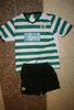 SCP SPORTING PORTUGAL FOOTBALL CLUB GREEN AND WHITE STRIPED JERSEY WITH BLACK SHORTS .. NEW