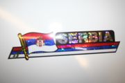 SERBIA COUNTRY FLAG LONG METALIC CAR AUTOMOBILE BUMPER STICKER DECAL EMBLEM .. FIFA WORLD CUP SOCCER FOOTBALL .. NEW