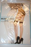 SHEER BEIGE NUDE SPANDEX ZIPPER DESIGN THIGH HIGHS STOCKINGS 100-175 LBS .. NEW IN PACKAGE