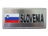 SLOVENIA COUNTRY FLAG SMALL SILVER METAL LICENSE PLATE STICKER DECAL .. FIFA WORLD CUP SOCCER FOOTBALL .. NEW