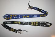 ***SOLD OUT ***2 HAPPY SMILEY FACE LANYARDS KEYCHAINS PASSHOLDERS ... CHOOSE BETWEEN BLUE AND BLACK ... NEW