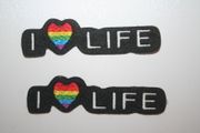 2 I LOVE (HEART) LIFE GAY & LESBIAN RAINBOW PRIDE IRON ON PATCHES CRESTS BADGES .. NEW