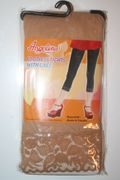***SOLD OUT ***BEIGE OPAQUE FANCY CAPRI FOOTLESS TIGHTS WITH LACE ... 100- 175 LBS .. NEW IN PACKAGE