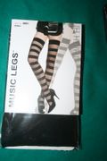***SOLD OUT ***BLACK MULTIPLE STRIPES THIGH HIGH STOCKINGS BY MUSIC LEGS 100 - 175 LBS...NEW
