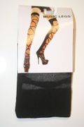 ***SOLD OUT ***BLACK SHEER CRISS CROSS DESIGNED NYLON THIGH HIGH STOCKINGS BY MUSIC LEGS 100-175 LBS ...NEW