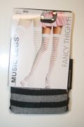***SOLD OUT***BLACK SHEER HORIZONTAL STIPED THIGH HIGH NYLON STOCKINGS BY MUSIC LEGS ... 100-175 LBS... NEW 