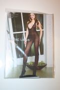 ***SOLD OUT ***BLACK STRETCH OPAQUE HALTER TOP CROTCHLESS BODYSTOCKING BY MUSIC LEGS .. 100-175 LBS .. NEW IN PACKAGE