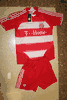 ***SOLD OUT ***FC BAYERN MUNCHEN RED AND WHTIE SOCCER FOOTBALL FUSSBALL JERSEY WITH RED SHORTS .. NEW