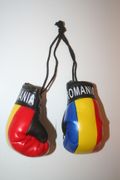 ***SOLD OUT ***ROMANIA COUNTRY FLAG PAIR OF MINIATURE BOXING GLOVES FOR YOUR CAR MIRROR .. NEW