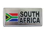 SOUTH AFRICA COUNTRY FLAG SMALL SILVER METAL LICENSE PLATE STICKER DECAL EMBLEM . FIFA WORLD CUP SOCCER FOOTBALL .. NEW