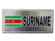 SURINAME COUNTRY FLAG SMALL SILVER METAL LICENSE PLATE STICKER DECAL EMBLEM .. NEW
