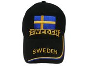 SWEDEN BLACK COUNTRY FLAG EMBOSSED HAT CAP .. NEW