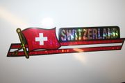 SWITZERLAND COUNTRY FLAG LONG METALIC CAR AUTOMOBILE BUMPER STICKER DECAL EMBLEM .. FIFA WORLD CUP SOCCER FOOTBALL .. NEW