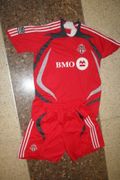 TORONTO FC FOOTBALL CLUB RED HOME SOCCER JERSEY WITH RED MATCHING SHORTS .. NEW