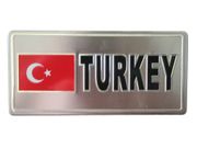TURKEY COUNTRY FLAG SMALL SILVER METAL LICENSE PLATE STICKER DECAL EMBLEM .. NEW