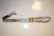 UGANDA GREY HIGH GLOSS COUNTRY FLAG LANYARD KEYCHAIN PASSHOLDER .. NEW