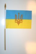 UKRAINE WITH LOGO COUNTRY  4" X 6" SMALL STICK FLAG ON 10" POLE .. NEW