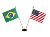 USA & BRASIL BRAZIL SMALL 4" X 6" INCHES MINI DOUBLE COUNTRY STICK FLAG BANNER WITH BLACK STAND ON A 10" INCH PLASTIC POLE .. NEW