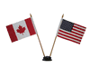 USA & CANADA SMALL 4" X 6" INCHES MINI DOUBLE COUNTRY STICK FLAG BANNER WITH BLACK STAND ON A 10" INCH PLASTIC POLE .. NEW
