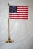 USA COUNTRY 4" X 6" SMALL STICK FLAG WITH GOLD PLASTIC BASE .. .NEW