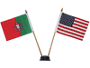 USA & PORTUGAL SMALL 4" X 6" INCHES MINI DOUBLE COUNTRY STICK FLAG BANNER WITH BLACK STAND ON A 10" INCH PLASTIC POLE .. NEW