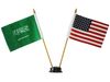 USA & SAUDI ARABIA SMALL 4" X 6" INCHES MINI DOUBLE COUNTRY STICK FLAG BANNER WITH BLACK STAND ON A 10" INCH PLASTIC POLE .. NEW