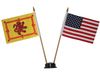 USA & SCOTLAND LION SMALL 4" X 6" INCHES MINI DOUBLE COUNTRY STICK FLAG BANNER WITH BLACK STAND ON A 10" INCH PLASTIC POLE .. NEW