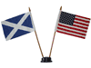 USA & SCOTLAND ST.ANDREWS CROSS SMALL 4" X 6" INCHES MINI DOUBLE COUNTRY STICK FLAG BANNER WITH BLACK STAND ON A 10" INCH PLASTIC POLE .. NEW