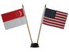 USA & SINGAPORE SMALL 4" X 6" INCHES MINI DOUBLE COUNTRY STICK FLAG BANNER WITH BLACK STAND ON A 10" INCH PLASTIC POLE .. NEW