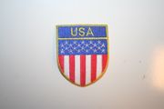 USA STARS & STRIPES COUNTRY FLAG SHIELD IRON ON OVAL PATCH CREST BADGE .. SHIELD .. NEW