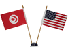 USA & TUNISIA SMALL 4" X 6" INCHES MINI DOUBLE COUNTRY STICK FLAG BANNER WITH BLACK STAND ON A 10" INCH PLASTIC POLE .. NEW