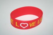 WE LOVE LAUGH RED EXTRA WIDE 1" SILICONE TEXT BAND BRACELET WRISTBAND . NEW