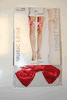 WHITE FENCE NET THIGH HIGH NYLON STOCKINGS WITH WHITE RUFFLE LACE TRIM AND RED BOW ...100-170 LBS ... NEW 