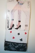 WHITE OPAQUE CARD SUIT PRINT LEGGINGS TIGHTS WITH BLACK LACE TRIM ... 100-175 LBS...NEW