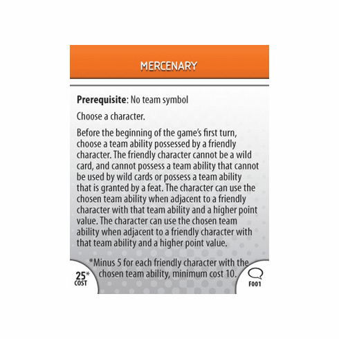 DC Heroclix Origin Mercenary Feat Card