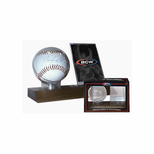 WOOD BASE BASEBALL & CARD HOLDER