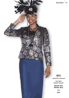 Aussie Austin <br> (Fall & Winter 2025) <br> AA5913-NA <br> <br> Metallic-Navy <br> 8 10 12 14 16 18 20 22 24 26<br><br>Jacket/Skirt/Camisole <br> Twill Satin/Metallic Brocade
