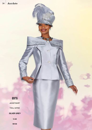 Aussie Austin <br> (Spring/Summer 2026) <br> AA5975 <br> <br> Silver-Gray <br> 14 16 18 20 22 24 26<br><br>Jacket/Skirt <br> Twill Satine