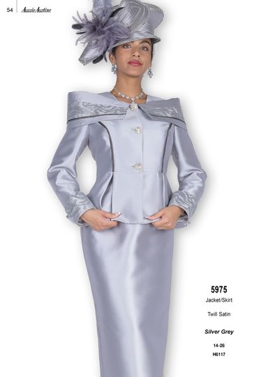 Aussie Austin <br> (Fall & Winter 2025) <br> AA5975 <br> <br> Silver-Grey <br> 14 16 18 20 22 24 26<br><br>Jacket/Skirt <br> Twill Satin