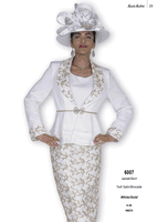 Aussie Austin <br> (Fall & Winter 2025) <br> AA6007 <br> <br> White/Gold <br> 8 10 12 14 16 18 20 22 24 26<br><br>Jacket/Skirt <br> Twill Satin/Brocade